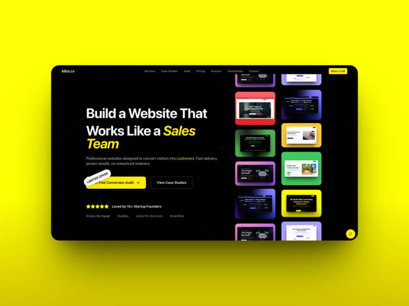 Kiiro - Modern web design agency homepage featuring conversion-optimized design and fast delivery
