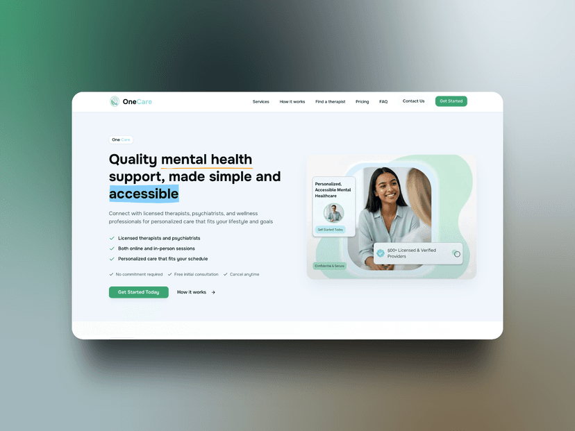 OneCare - Professional healthcare website design with patient portal and appointment booking system