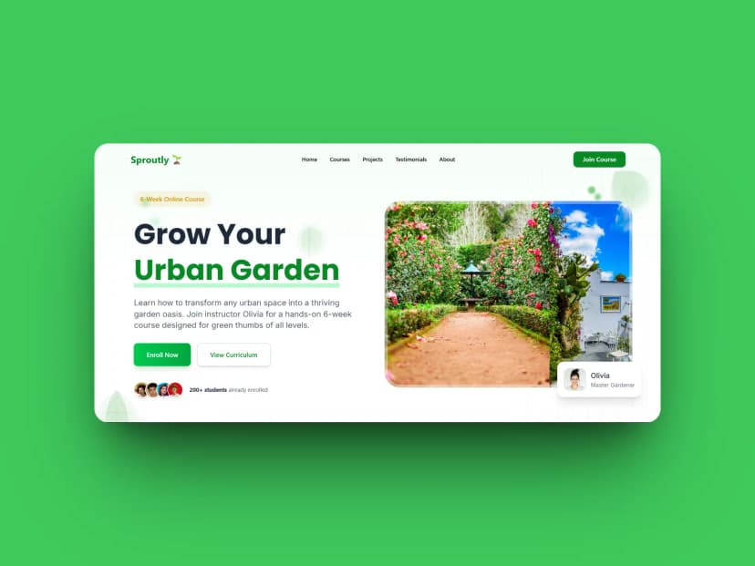 Sproutly - Urban gardening course platform with interactive plant selection and ROI calculator